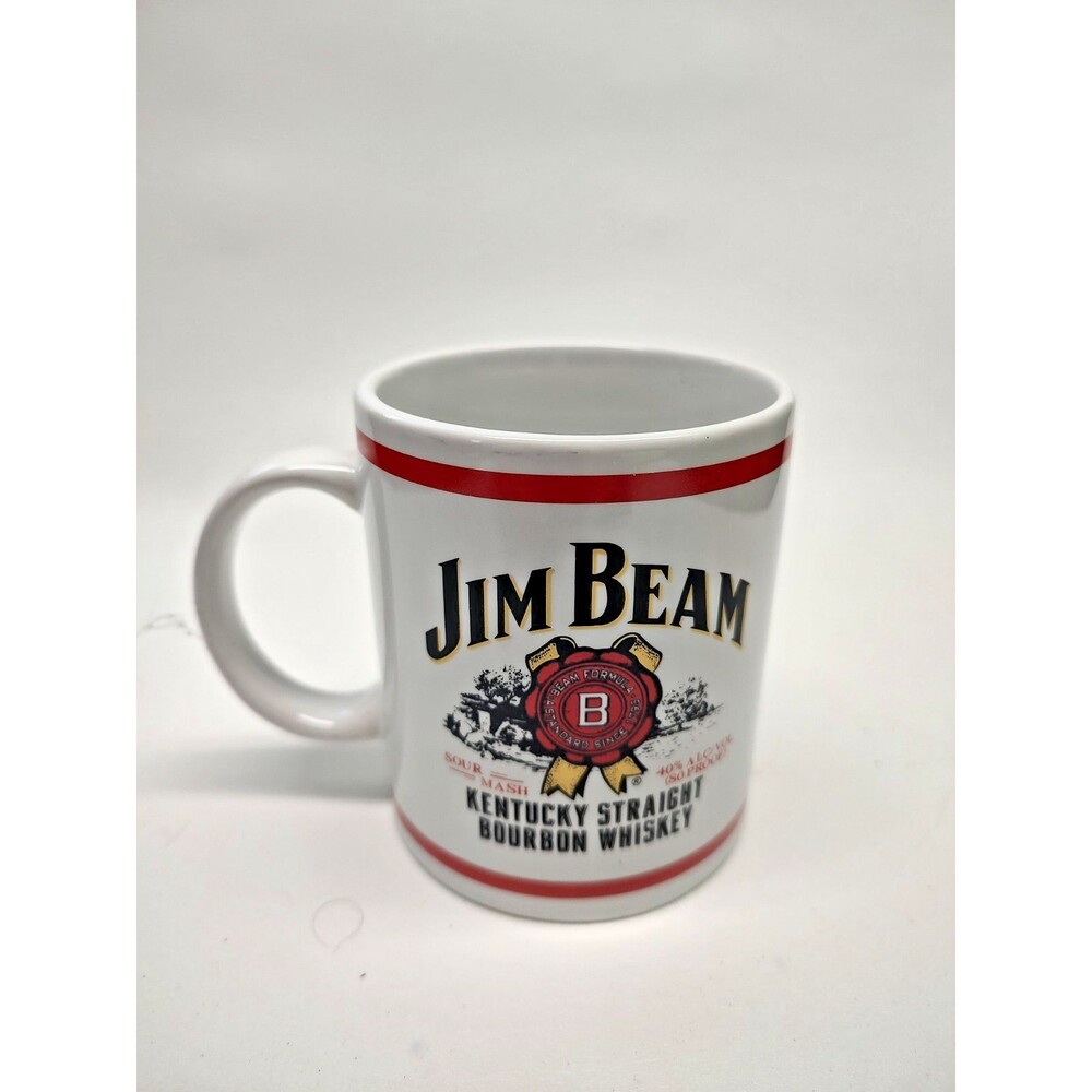 2000 Jim Beam Kentucky Bourbon Coffee Mug Cup 3-3/4" tall White Red